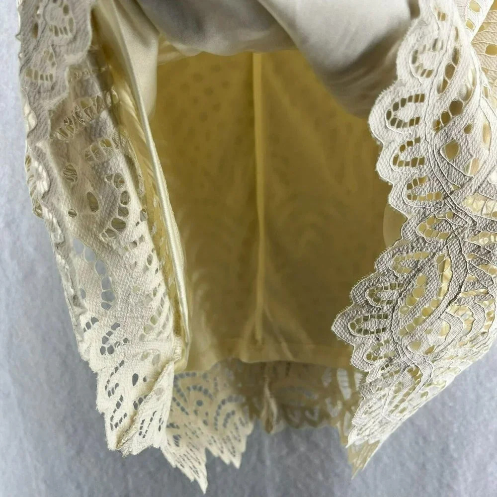 Zara Shift Dress Sz Small Beige Black Collar Short Sleeve High Neck Lace Lined - Picture 6 of 14